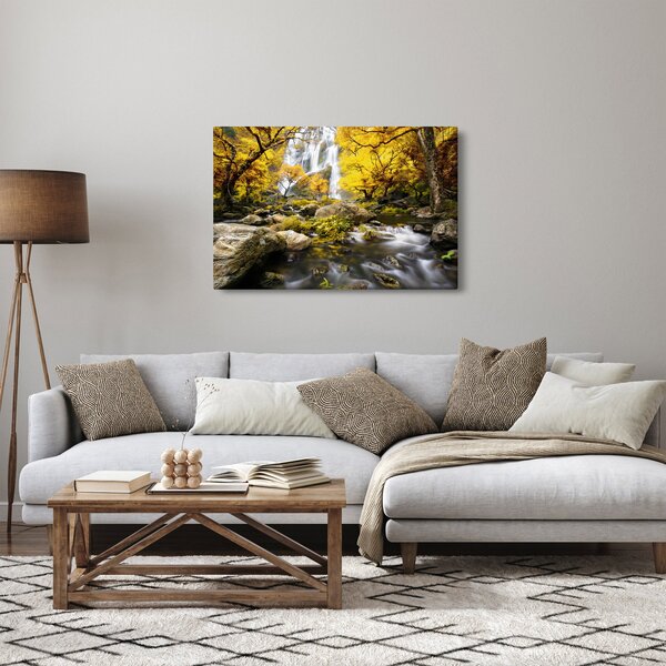 Obraz - Vodopády v jesennej krajine, žlté (90x60 cm)