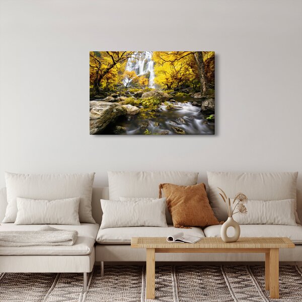 Obraz - Vodopády v jesennej krajine, žlté (90x60 cm)