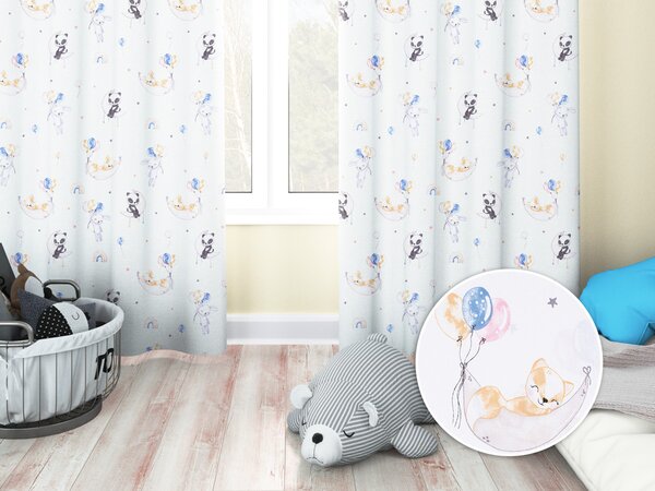 Biante Detský bavlnený záves Sandra SA-374 Pandy líšky a zajačiky s balónikmi 150x140 cm