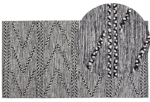 Koberec čierny s bielym bavlnený všívaný 80 x 150 cm krátky vlas geometrický vzor obdĺžnikový moderný