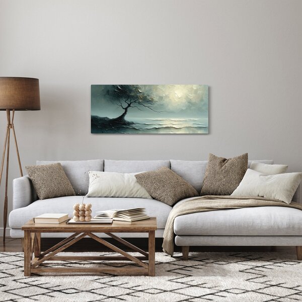 Obraz - Olejomaľba stromu s oceánom (120x50 cm)