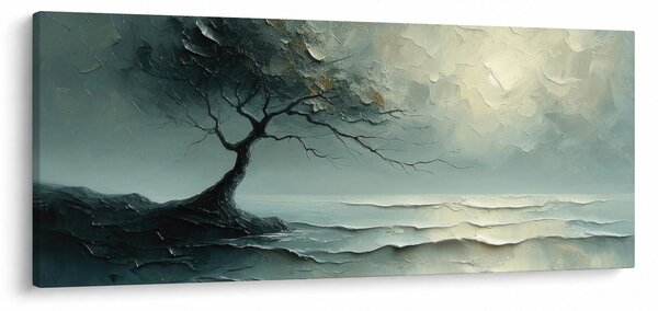 Obraz - Olejomaľba stromu s oceánom (120x50 cm)