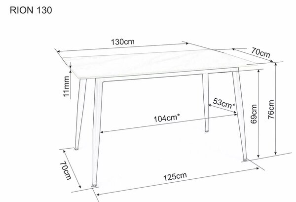 Jedálenský stôl RION 130x70 cm s keramickou doskou, biely mramor