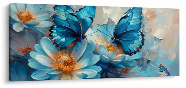Obraz - Modrí motýle (120x50 cm)