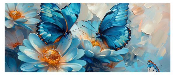 Obraz - Modrí motýle (120x50 cm)