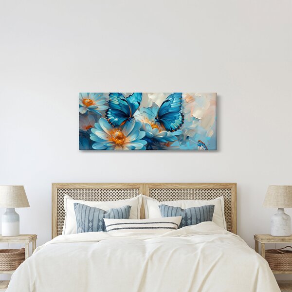 Obraz - Modrí motýle (120x50 cm)