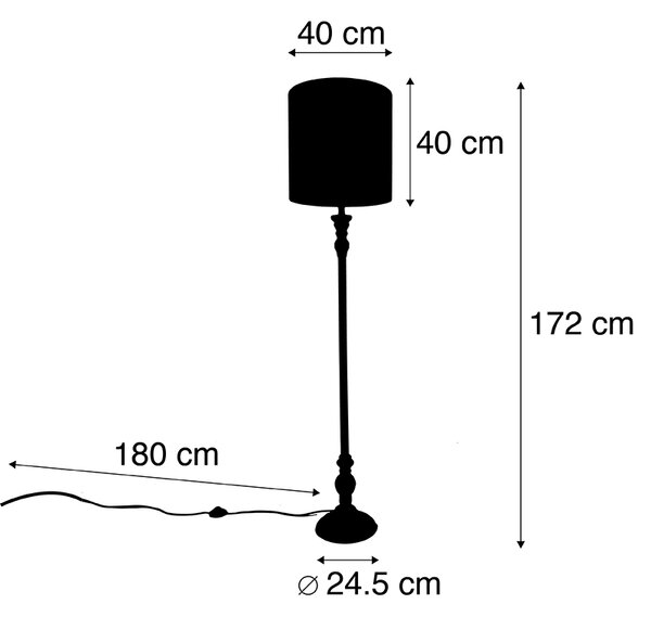 Stojaca lampa čierna s červeným tienidlom s pávím vzorom 40 cm - Classico