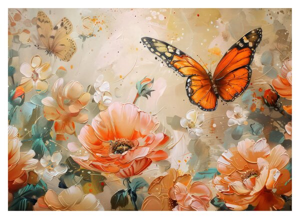 Obraz - Motýľ a kvety, olejomaľba (70x50 cm)