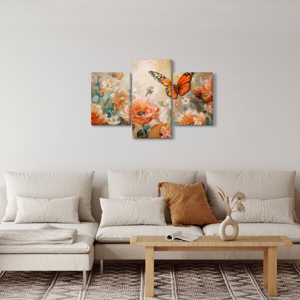 Obraz - Motýľ a kvety, olejomaľba (90x60 cm)