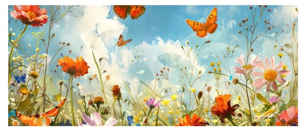 Obraz - Motýle na letnej lúke (120x50 cm)