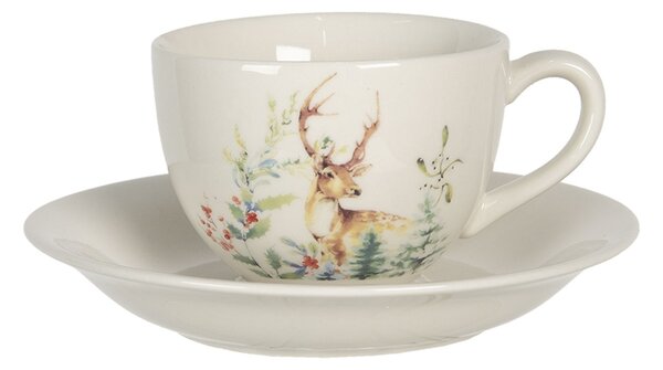 Keramický šálka s tanierikom Dearly Christmas - Ø 15 * 7 cm / 0.2L - Clayre & Eef