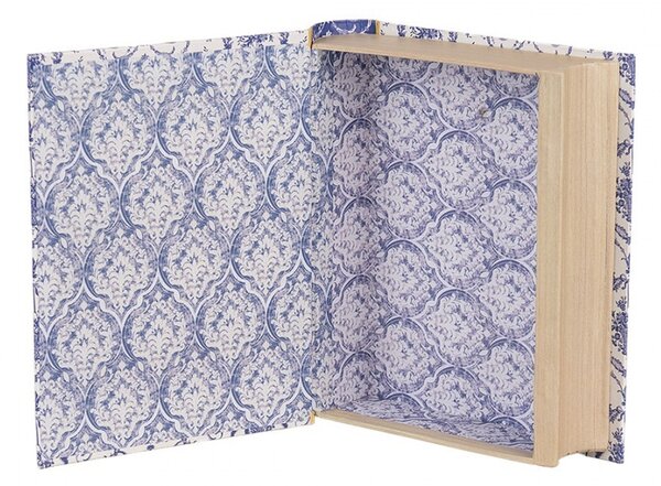 Bielo-modrý úložný box s kvetmi v tvare knihy Book Van - 17*14*5 cm - Clayre & Eef