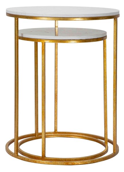 KONFERENČNÝ STOLÍK, biela, zlatá, kov, kameň, 52-42/52-42/63-53 cm - Stolíky do obývačky, Online Only