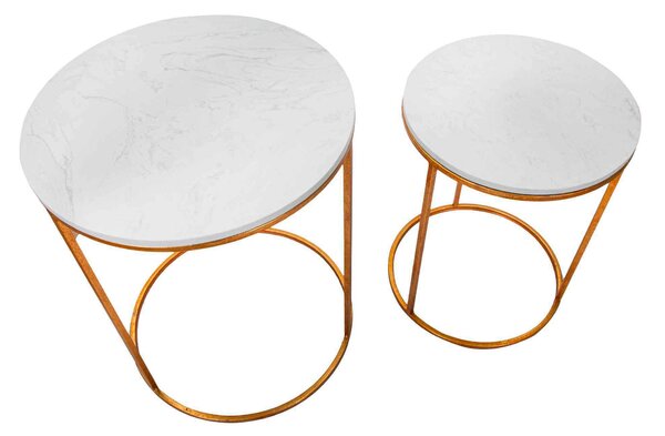 KONFERENČNÝ STOLÍK, biela, zlatá, kov, kameň, 52-42/52-42/63-53 cm - Stolíky do obývačky, Online Only