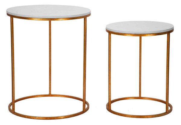 KONFERENČNÝ STOLÍK, biela, zlatá, kov, kameň, 52-42/52-42/63-53 cm - Stolíky do obývačky, Online Only