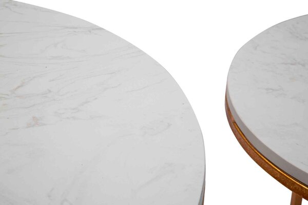 KONFERENČNÝ STOLÍK, biela, zlatá, kov, kameň, 52-42/52-42/63-53 cm - Stolíky do obývačky, Online Only