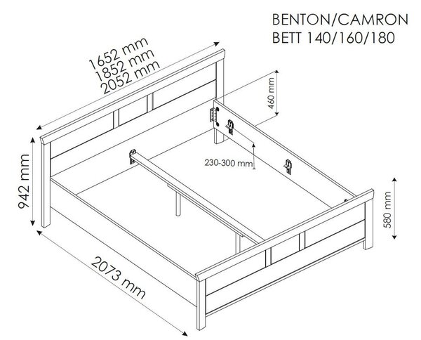 POSTEĽ, 140/200 cm tmavosivá, dub artisan Hom`in - Postele