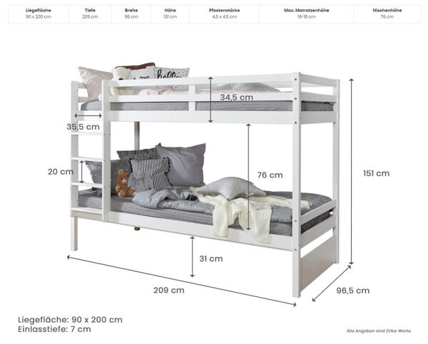 POSCHODOVÁ POSTEĽ, 90/200 cm prírodná farba MID.YOU - Detské izby, Online Only