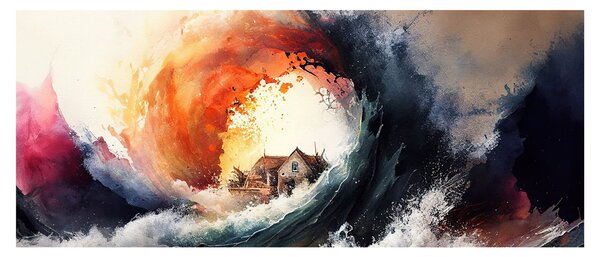 Obraz - Vo víre povodne, akvarel (120x50 cm)
