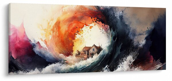 Obraz - Vo víre povodne, akvarel (120x50 cm)