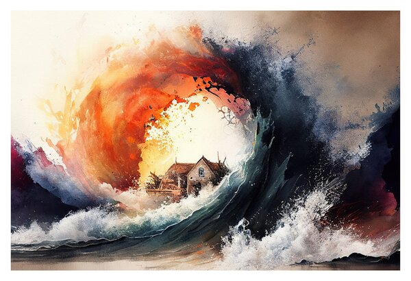 Obraz - Vo víre povodne, akvarel (90x60 cm)
