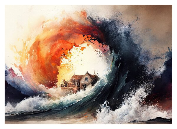Obraz - Vo víre povodne, akvarel (70x50 cm)