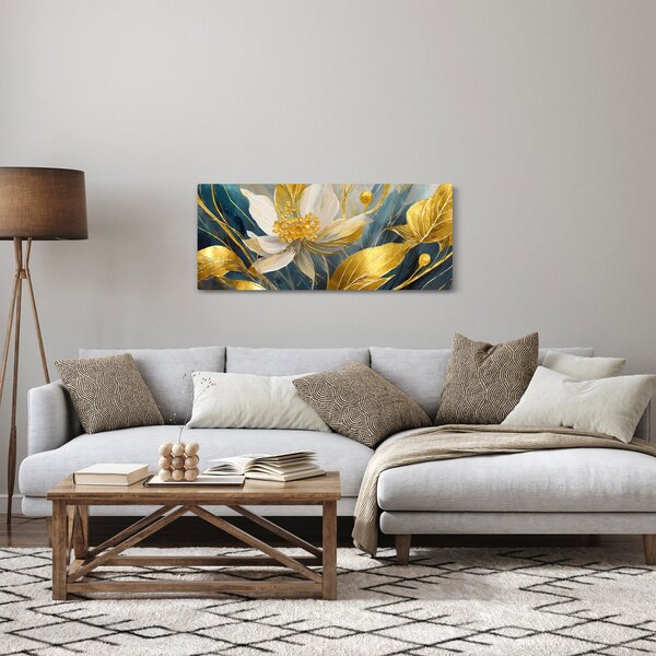 Obraz - Maľba zlatých kvetov (120x50 cm)