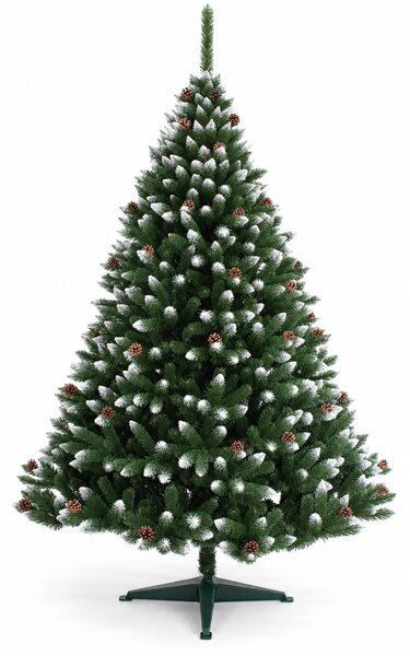 JAKS Vianočný stromček smrek zasnežený so šiškami zelený 150 cm