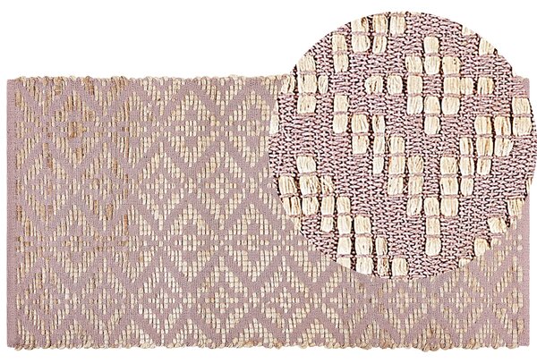 Koberec béžová a ružová bavlna juta 80 x 150 cm geometrický vzor rustikálny boho