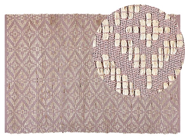 Koberec béžová a ružová bavlna juta 140 x 200 cm geometrický vzor rustikálny boho