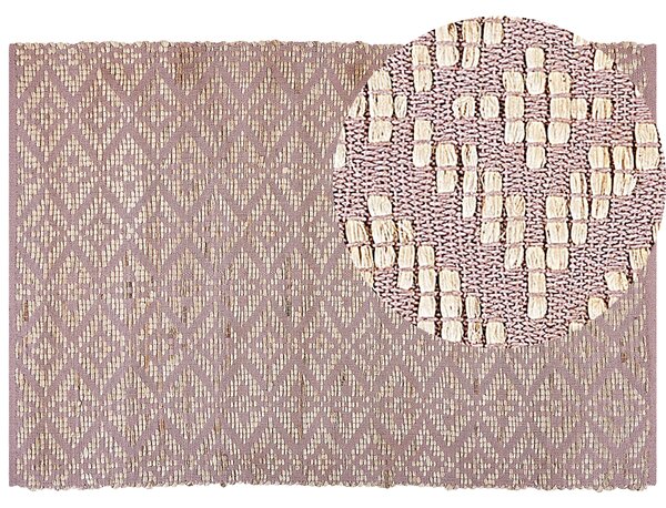 Koberec béžová a ružová bavlna juta 160 x 230 cm geometrický vzor rustikálny boho
