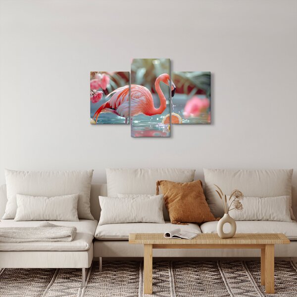 Obraz - Plameniak v jazierku (90x60 cm)