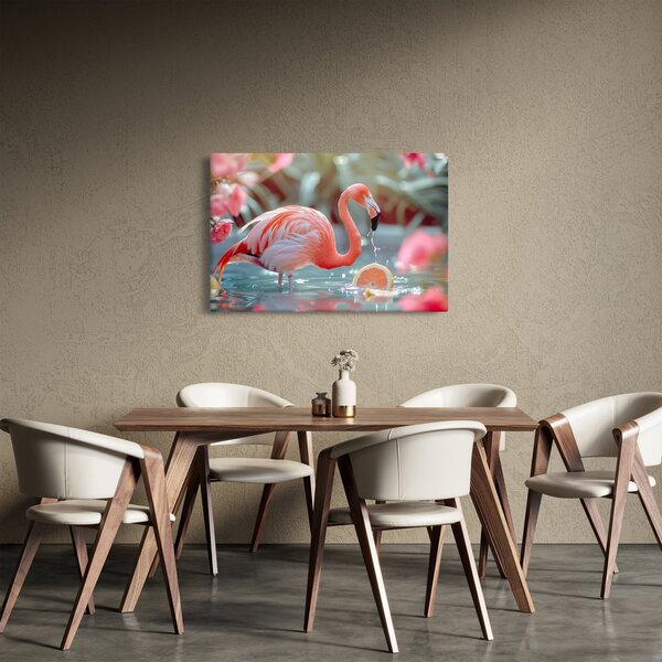 Obraz - Plameniak v jazierku (90x60 cm)