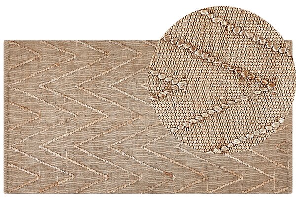 Koberec béžový juta bavlna 80 x 150 cm obdĺžnikový geometrický vzor ručne tkaný boho štýl spálňa obývacia izba