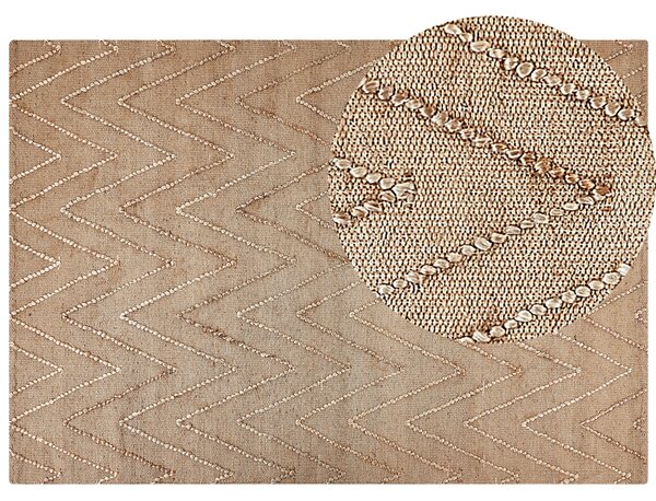 Koberec béžový juta bavlna 160 x 230 cm obdĺžnikový geometrický vzor ručne tkaný boho štýl spálňa obývacia izba