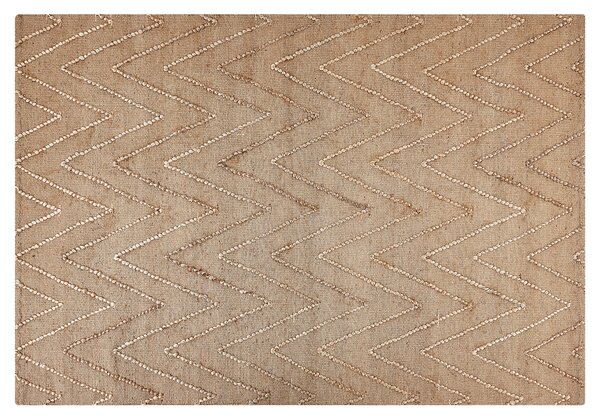 Koberec béžový juta bavlna 140 x 200 cm obdĺžnikový geometrický vzor ručne tkaný boho štýl spálňa obývacia izba