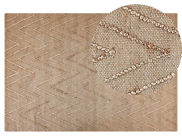 Koberec béžový juta bavlna 140 x 200 cm obdĺžnikový geometrický vzor ručne tkaný boho štýl spálňa obývacia izba
