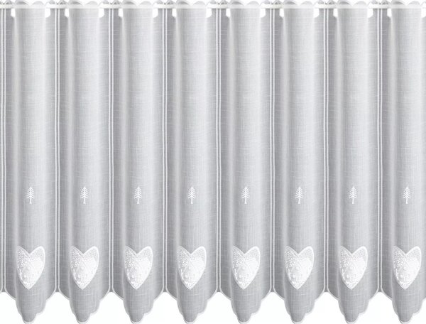 Metráž Vitrážková záclonová látka Srdce v. 60 cm - Biela