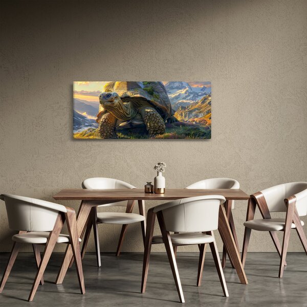Obraz - Korytnačka a horská krajina (120x50 cm)