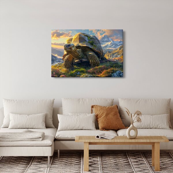 Obraz - Korytnačka a horská krajina (90x60 cm)