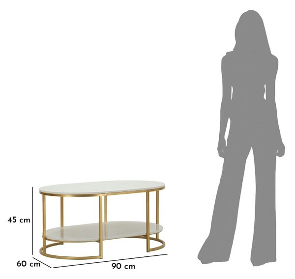 Dizajnový konferenčný stolík Bannister 90 cm biely / zlatý