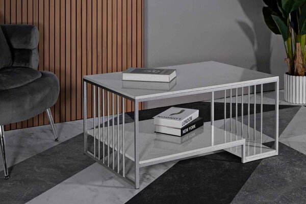 Dizajnový konferenčný stolík Gabouray 90 cm biely / strieborný