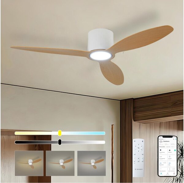ZEVENTI - LED stropný ventilátor VENTORA LED/24W/230V Wi-Fi Tuya biela/dub + diaľkový ovládač