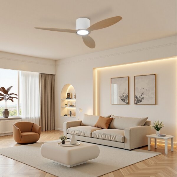 ZEVENTI - LED stropný ventilátor VENTORA LED/24W/230V Wi-Fi Tuya biela/dub + diaľkový ovládač