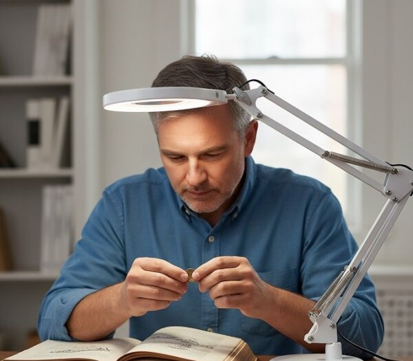 LED stmievateľná stolová lampa s lupou 2 v 1 AURIQ LOUPE LED/10W/5V 3000/4000/6500K biela