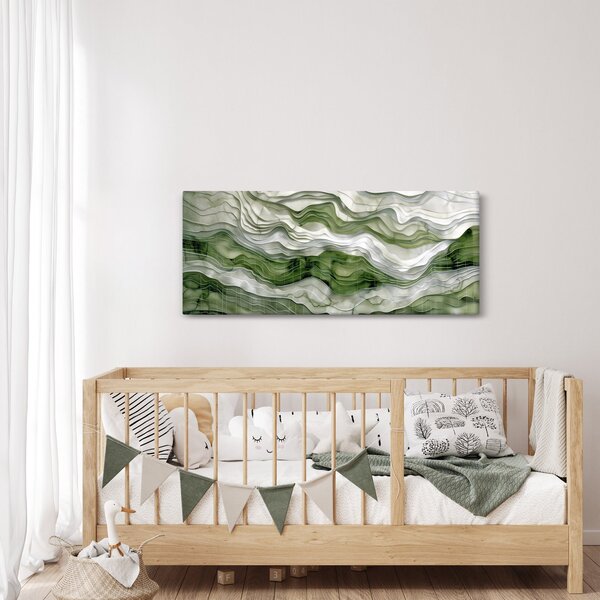 Obraz - Zelenobiele vlnky (120x50 cm)