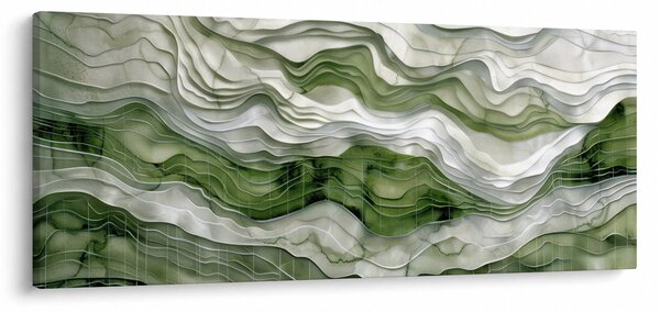 Obraz - Zelenobiele vlnky (120x50 cm)