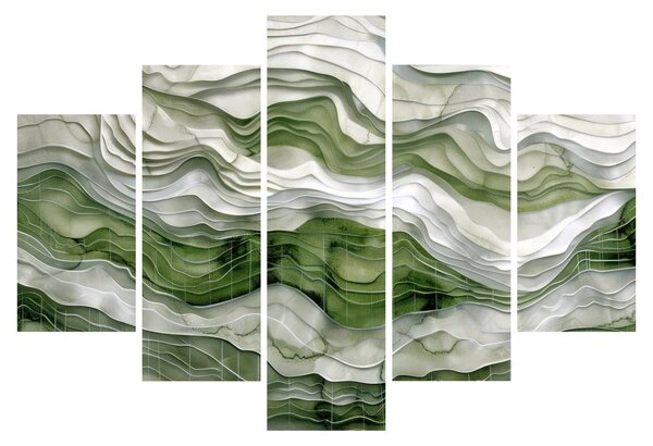 Obraz - Zelenobiele vlnky (150x105 cm)