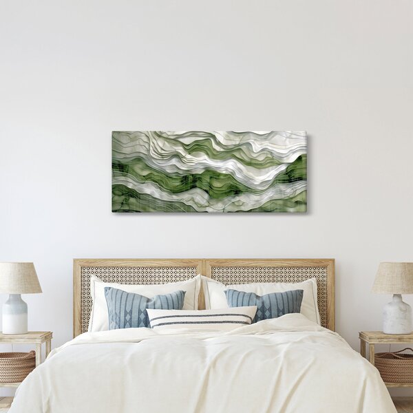 Obraz - Zelenobiele vlnky (120x50 cm)