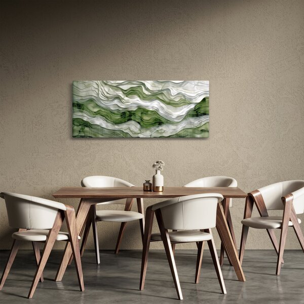 Obraz - Zelenobiele vlnky (120x50 cm)